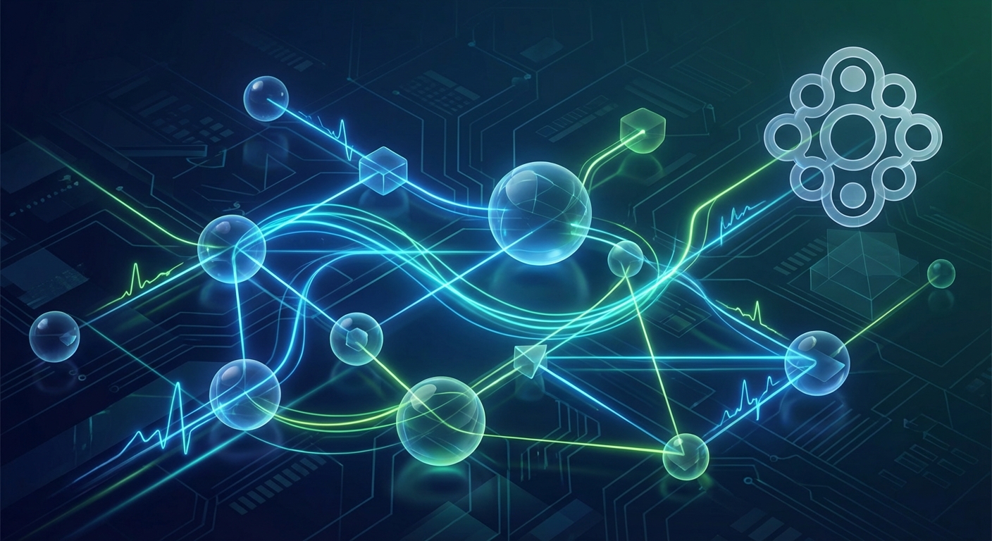 Abstract representation of application tracing with OpenTelemetry.