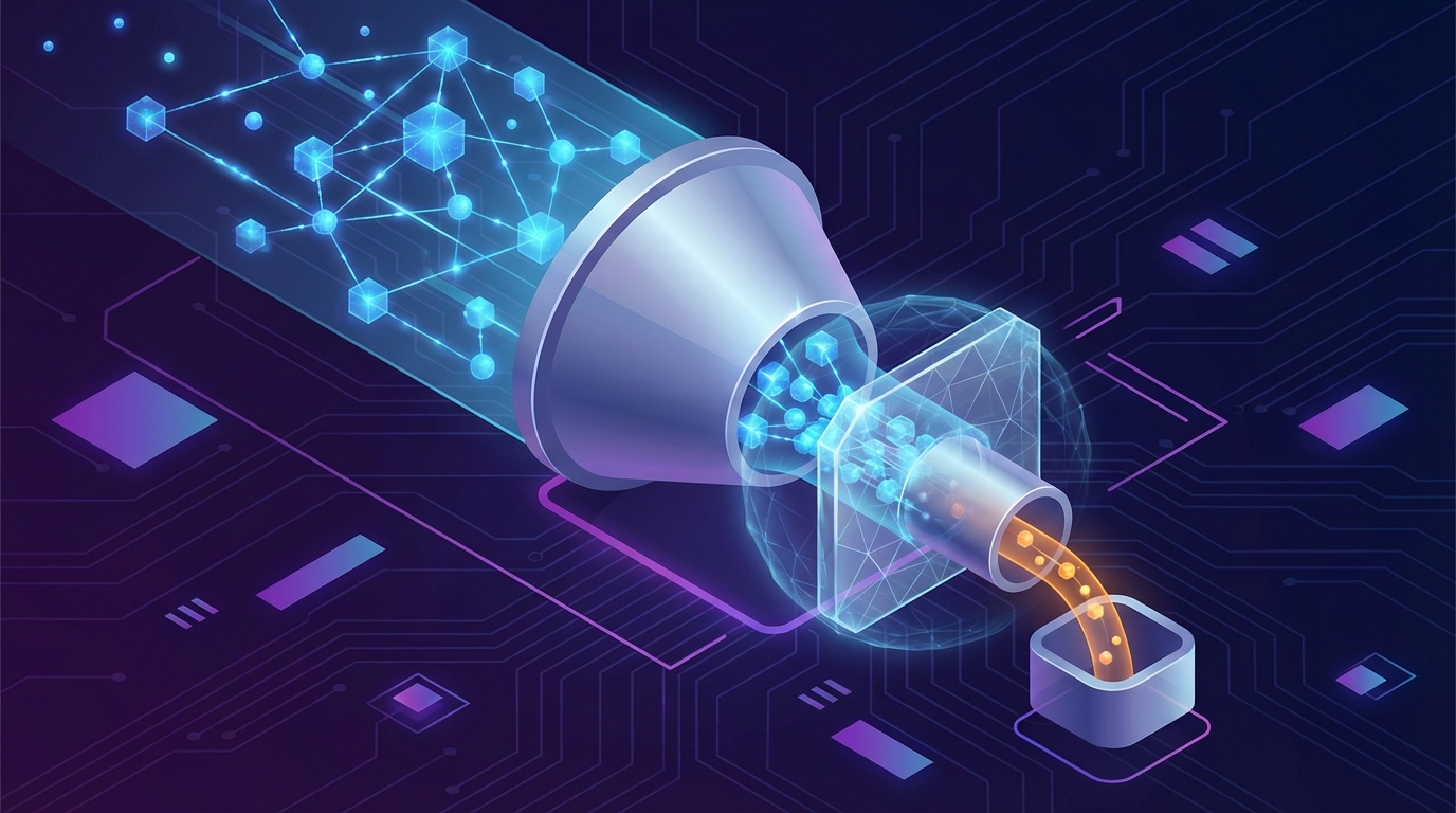 Conceptual illustration of data streams hitting a capacity limit and being diverted into an overflow bucket.
