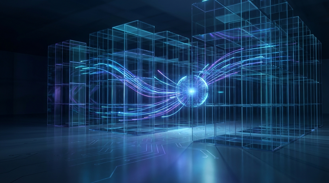 Abstract representation of high-performance data streams and cloud architecture optimization.